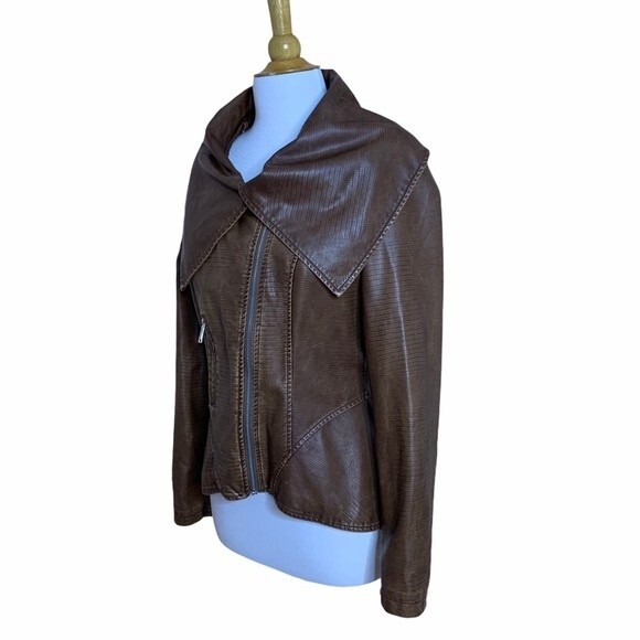 JOUJOU Brown Faux Leather Moto Jacket - Medium - Picture 7 of 10